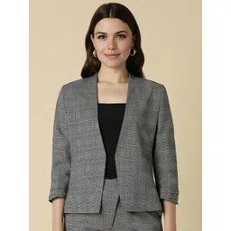 Allen Solly Woman Checked Shawl Collar Open Front Blazer-picture-34