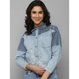 Allen Solly Woman Colourblocked Crop Open Front Denim Shrug-picture-31