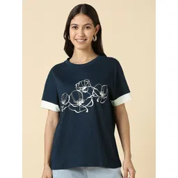 Allen Solly Woman Floral Printed Round Neck Cotton T-shirt-picture-36