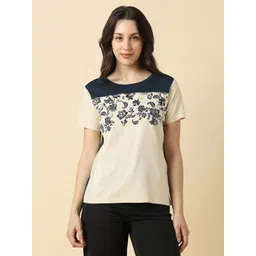 Allen Solly Woman Floral Printed Round Neck Pure Cotton T-shirt-picture-29