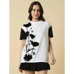 Allen Solly Woman Floral Printed Round Neck Pure Cotton T-shirt-picture-35