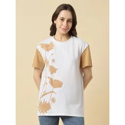 Allen Solly Woman Floral Printed Round Neck Pure Cotton T-shirt-picture-34
