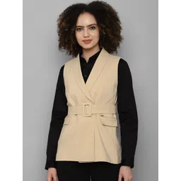 Allen Solly Woman Khaki Solid Single Breasted Casual Blazer-picture-11
