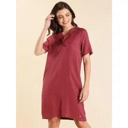 Allen Solly Woman Maroon Solid T-shirt Dress-picture-34