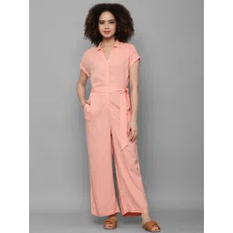 Allen Solly Woman Peach-Coloured Linen Basic Jumpsuit-picture-16