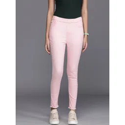 Allen Solly Woman Pink Skinny Fit High-Rise Frayed Jeggings-picture-32