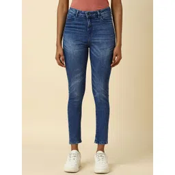Allen Solly Woman Skinny Fit Mid-Rise Low Distress Light Fade Jeans-picture-24