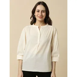 Allen Solly Woman Solid Mandarin Collar Cotton Top-picture-20