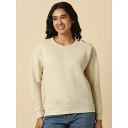 Allen Solly Woman Solid Printed Round Neck Pullover Sweatshirt-picture-24