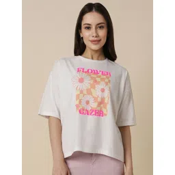 Allen Solly Woman Women Floral Printed Drop-Shoulder Sleeves Applique T-shirt-picture-37