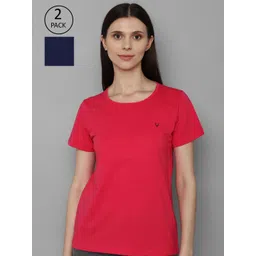 Allen Solly Woman Women Navy Blue & Red Set Of 2 Pure Cotton T-shirt-picture-11
