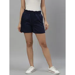 Allen Solly Woman Women Navy Blue Solid Regular Shorts-picture-25