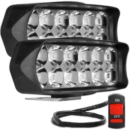 AllExtreme EXL22SS 2 Pcs 12 LED 18W White Off/On Road Driving Work Fog Light Set with 7/8 inch Handlebar Switch-picture-25