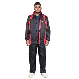 Allextreme Nylon & PVC Hooded Type Zipper Closer Black & Red Upgraded Raincoat Set XXL for Men's, ALL-UPGD-10-picture-21