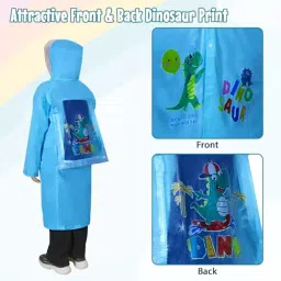 Allextreme Raincoat Blue Color Dino Print Size 3XL with Hood, School Bag Cover and Carry Pouch for Kids (11-12 Years), HCP-100E image 3