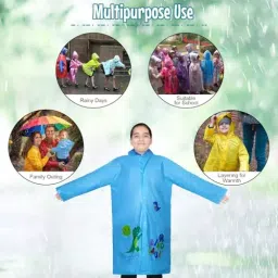 Allextreme Raincoat Blue Color Dino Print Size 3XL with Hood, School Bag Cover and Carry Pouch for Kids (11-12 Years), HCP-100E image 5