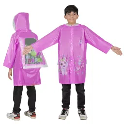 Allextreme Raincoat Light Pink Color Unicorn Print Size 4XL with Hood, School Bag Cover and Carry Pouch for Kids (13-15 Years), HCP-100X-picture-38
