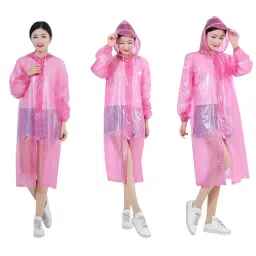 Allextreme Raincoat PVC Pink Color Transparent, Hooded with Sleeves for Women, Men, Camping, Rainy Season, Travel, ‎MK014-01-picture-45
