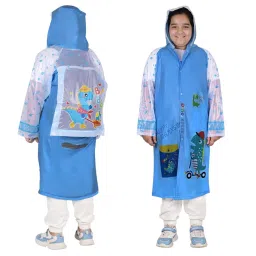 Allextreme Raincoat Sky Blue Color Dino Print Size 3XL with Hood, School Bag Cover and Carry Pouch for Kids (11-12 Years), HCP-1007-picture-10