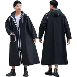 allextreme Unisex Rain Coat 370GSM with Universal Hooded Full Sleeves Water Resistant Lightweight Outdoor Bike Raincoat for Men & Women Camping Hiking and Travelling (XL, Black)-picture-36