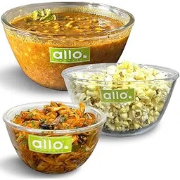Allo Food Safe Borosilicate Glass Mixing & Serving Bowls for Kitchen, Oven & Microwave Safe Bowls, Dishwasher and Freezer Safe Bowls, Set of 3 500ML, 1000ML, 1600ML, Transparent-picture-11