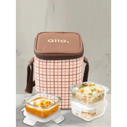 ALLO FoodSafe Glass Lunch Box with Microwave Oven Safe & Cocoa Brown Tiffin Bag, 320ml x 3-picture-16