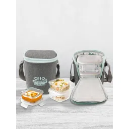 ALLO FoodSafe Glass Lunch Box with Microwave Oven Safe & Denim Grey Bag (320ml x 3)-image-21