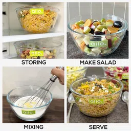 allo Glass Mixing Bowl Oven & Microwave Safe Bowls, Dishwasher & Freezer Safe, 1000ml image 3