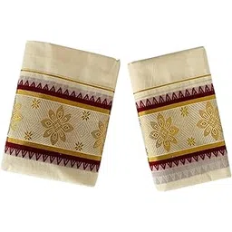 alluvy Women's Kuthampully Kerala Kasavu Set Mundu Jacquard Pure Cotton | Kerala Set Mundu - Multi Color EKM-864-picture-44