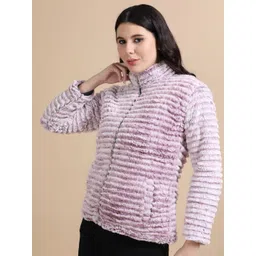 ALLWIN PAUL Women Lavender Faux Fur Self Design Jackets-picture-21