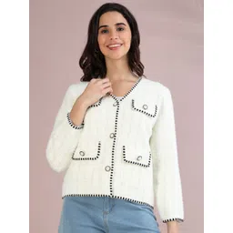 ALLWIN PAUL Women Woollen White Long Sleeves Cardigan-picture-11