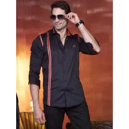 Almaty Black Cotton Slim Fit Striped Shirt-picture-13