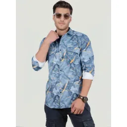 Almaty Blue Cotton Slim Fit Printed Shirt-picture-39
