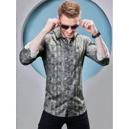 Almaty Grey Cotton Slim Fit Printed Shirt-picture-14