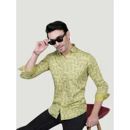 ALMATY Oskar Yellow Cotton Floral Printed Shirt-picture-24