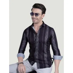 ALMATY Roman Navy Blue Striped Printed Shirt-picture-13