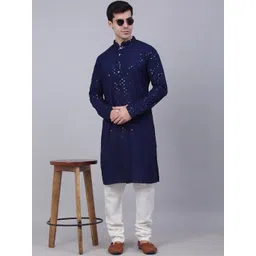 ALMORA Men Ethnic Motifs Embroidered Regular Sequinned Kurta with Churidar-picture-26