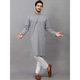 ALMORA Men Ethnic Motifs Embroidered Regular Sequinned Kurta with Pyjamas-picture-27