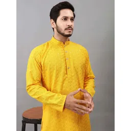 ALMORA Men Ethnic Motifs Embroidered Regular Sequinned Pure Cotton Kurta with Pyjamas-picture-28