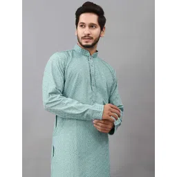 ALMORA Men Ethnic Motifs Embroidered Regular Sequinned Pure Cotton Kurta with Pyjamas-picture-26