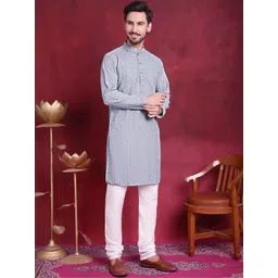 ALMORA Men Ethnic Motifs Embroidered Regular Thread Work Kurta with Pyjamas-picture-22