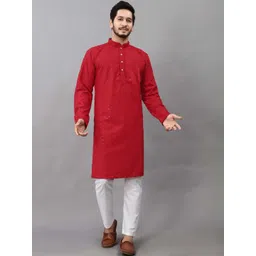 ALMORA Men Ethnic Motifs Embroidered Regular Thread Work Kurta with Pyjamas-picture-38