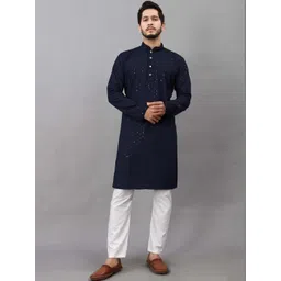 ALMORA Men Ethnic Motifs Regular Thread Work Kurta with Pyjamas-picture-36
