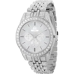 alna-tura Stylish Men's Silver Watch with Diamond Accents |Elegant Design with Crystal and Metal Strap| Watch for Mens and Boys, Analog Modern Cassual & Formal Boys Watches for Mens-picture-40