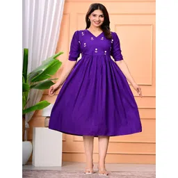 Aloan Beauty Solid Gathered or Pleated V-Neck Fit and Flare Dress-picture-21