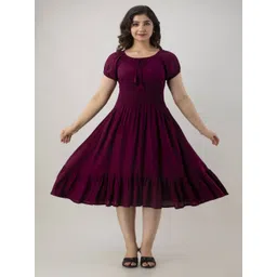 Aloan Beauty Women Solid Smocked Puff Sleeve Fit & Flare Dress-picture-41