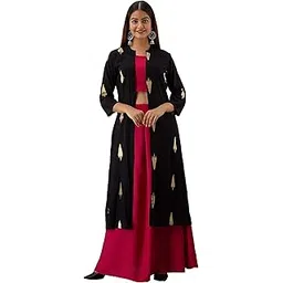 aloan beauty Women's Rayon Crop Top, Full-Length Skirt with Printed Shrug, M to 2XL-picture-30