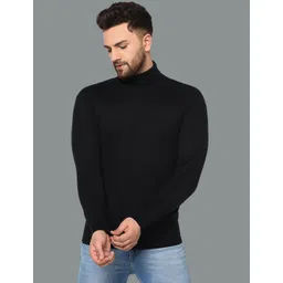 alone eagle Men Solid Turtle Neck Cotton Blend Black T-Shirt-picture-13
