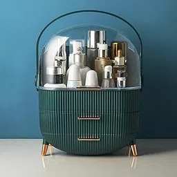 ALOXE Cute Makeup Cosmetic Organizer Box with Drawer Storage | Plastic Storage Organizer Box for Women(Green)-picture-31