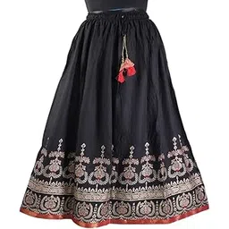 Alphanic Rayon Woman/Girl Traditional Rajasthani Jaipuri Gold Print Long Skirt with Elastic Full Length-picture-40